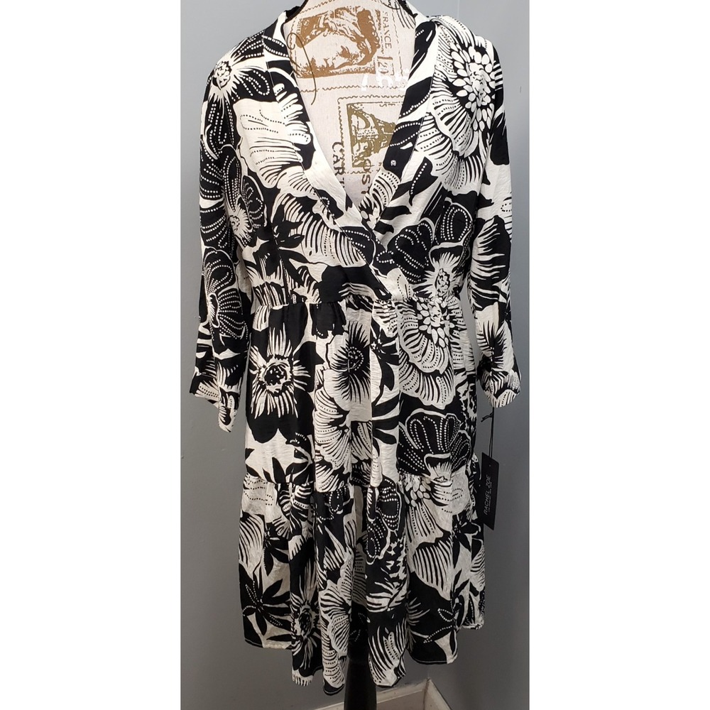 Rachel Zoe Tiered Dress Womens Small Multi Floral Long Sleeve V-Neck Wrap Front